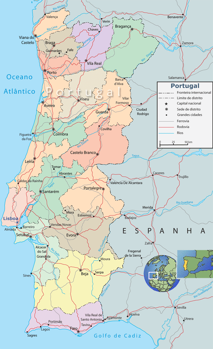 Imprimir Mapa Interactivo: Mapa de Portugal (2º Ciclo: 5º ano - portugal  continental)