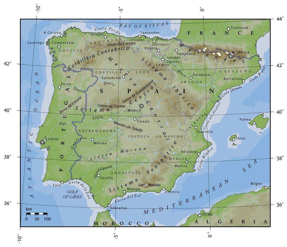 Península Ibérica. Mapa De Espanha E Vista Portugal a Partir Do