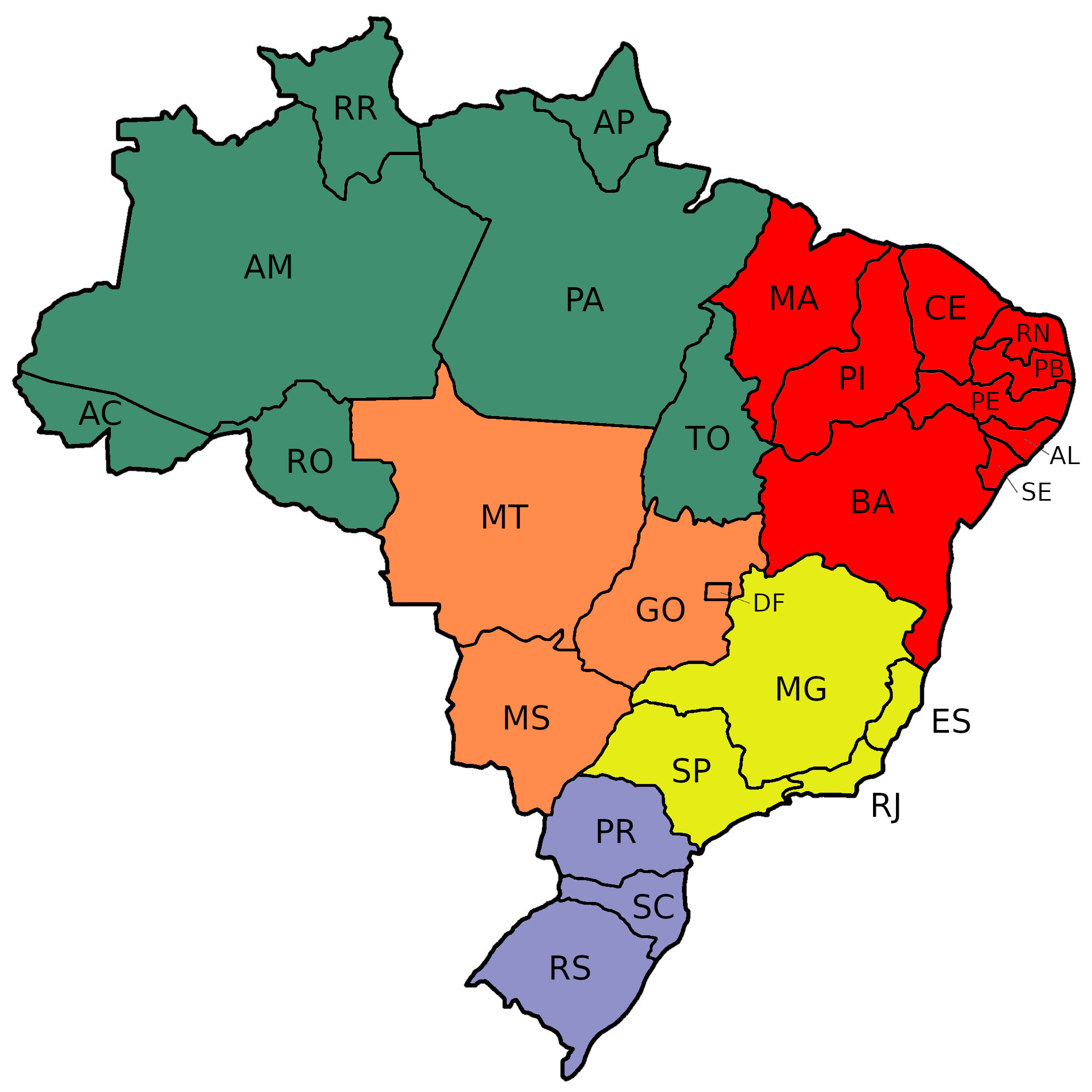 mapa do brasil por estados Mapa Do Brasil Por Estados E Regioes Em Branco E Colorido Geografia Infoescola mapa do brasil por estados