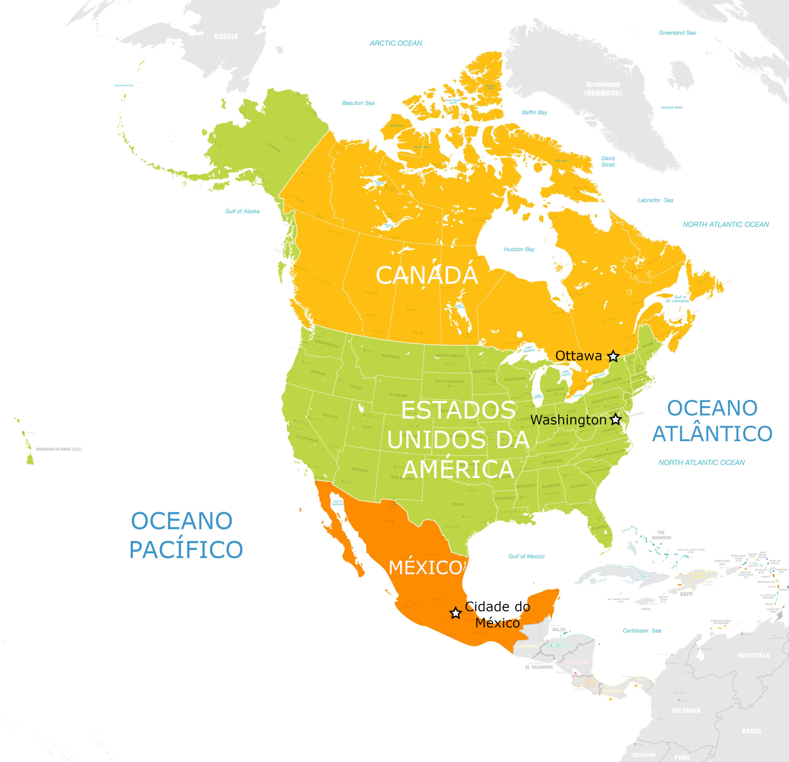 Mapa Político Da América Do Norte Edubrainaz