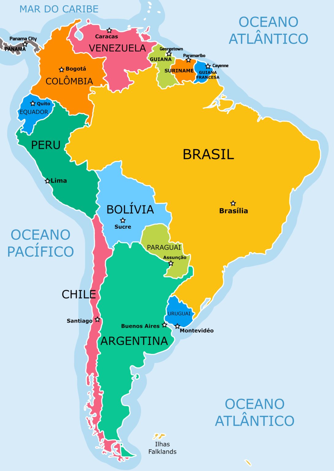 Capitais Da América Do Sul Mapa Das Capitais Sul Americanas Geografia Infoescola 6819
